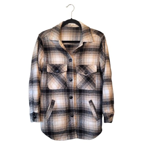 Bohme Women's Neutral Plaid Fall Longline Shacket Size M - Picture 1 of 5
